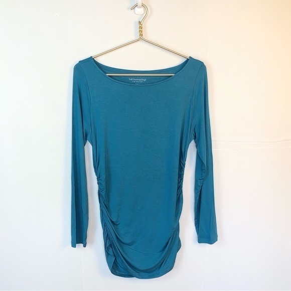 Soft surroundings teal stretch viscous long slinky top with cinched sides - Picture 1 of 6